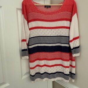 Per Una Red and White Crew Neck Sweater with Stripes